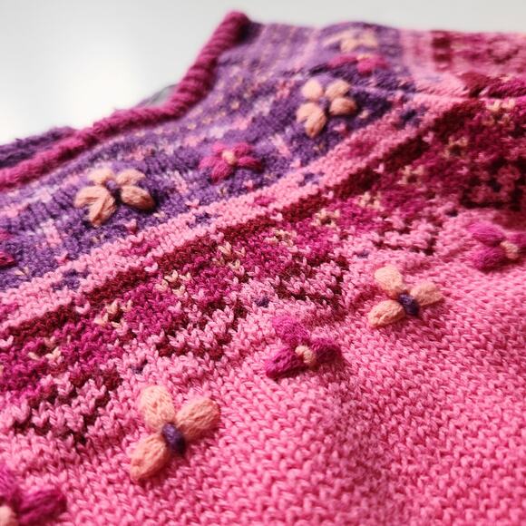 Vintage 1990s Carter’s Toddler Girls Fair Isle Sweater – Pink & Purple - Size 2T - Picture 3 of 9